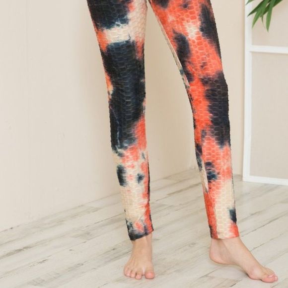 Tie Dye Active Leggings - Orange/Black - Picture 2 of 3